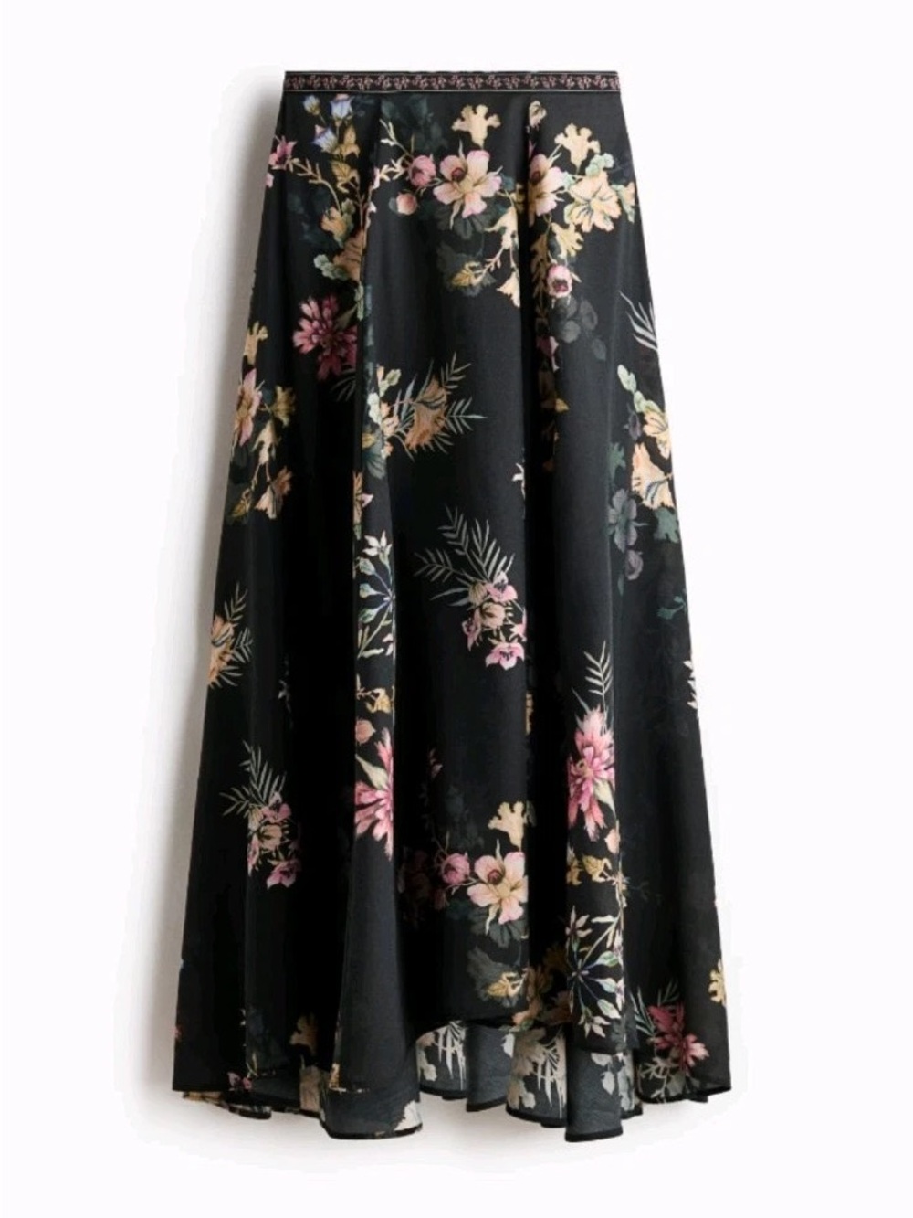H&M Black Maxi Skirt with Pink & Cream Floral Print